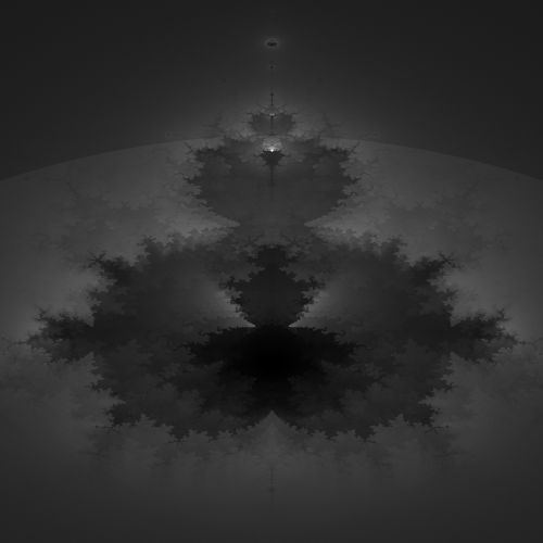 Buddhabrot rendered with 26 iterations.