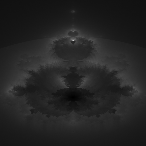 Buddhabrot rendered with 55 iterations.